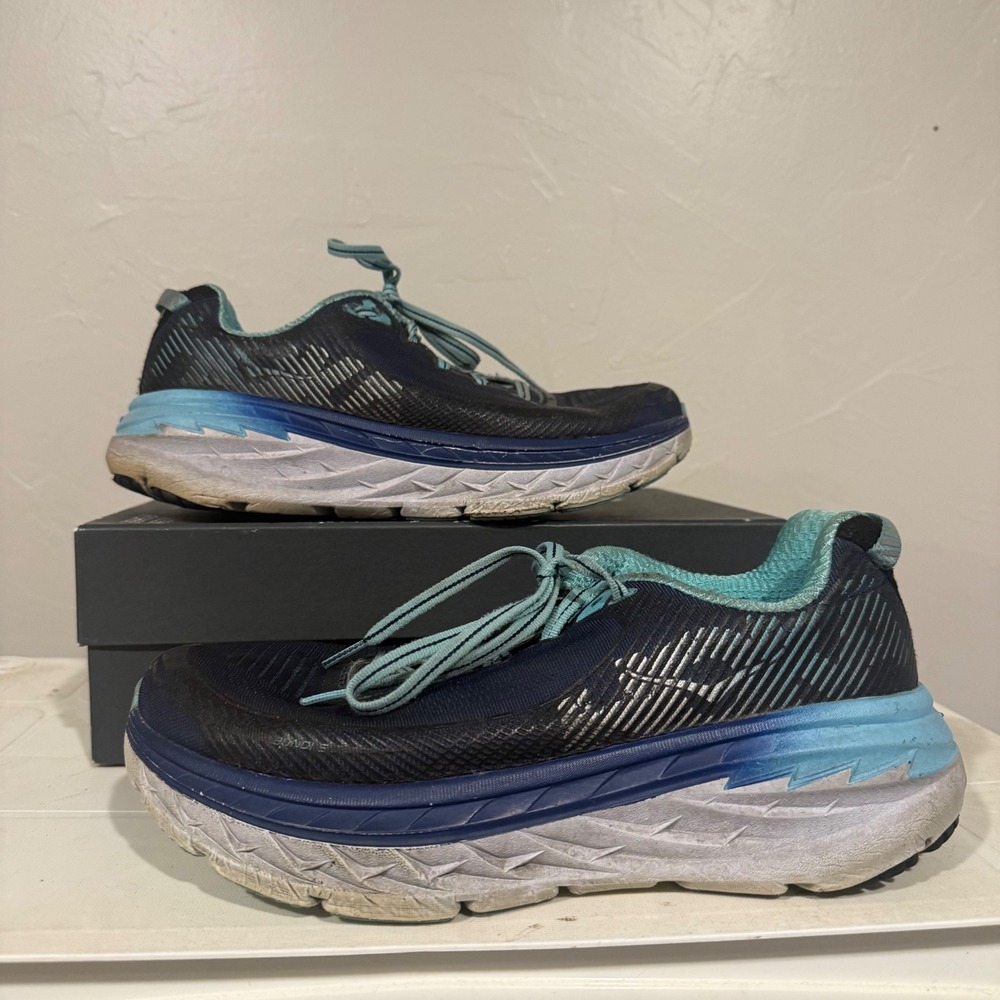 Hoka Bondi 5 Running Shoes Womens 8.5D Blue Teal Good Wide Maximalist 1016605